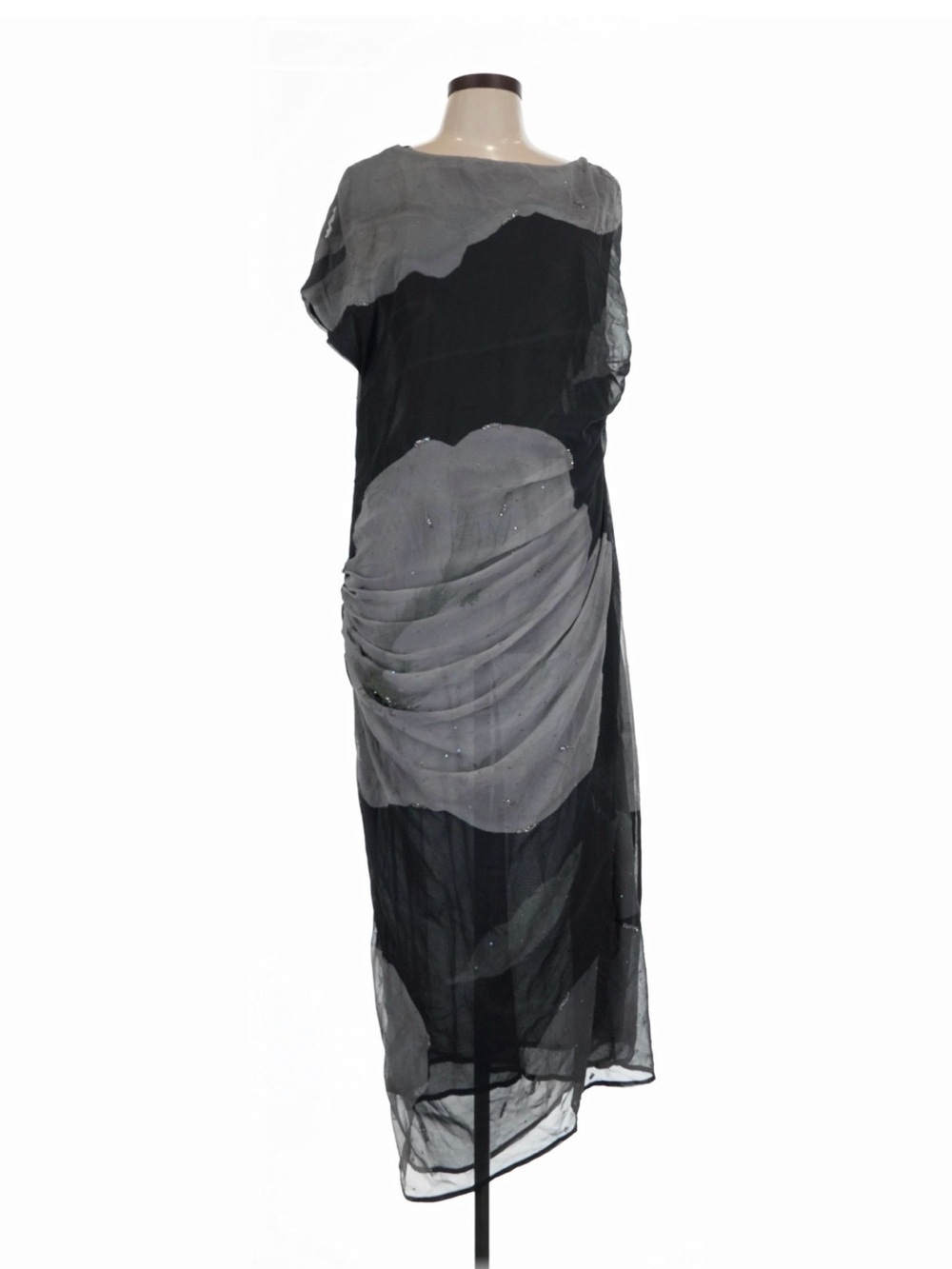 Zara Black and Gray Asymmetrical Sheer Draped Dress